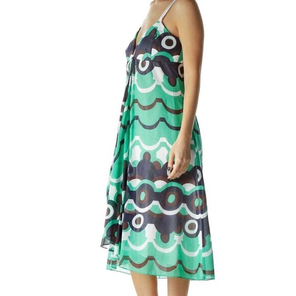 Chaiken Green Blue Print Silk Day Dress - Picture 3 of 3